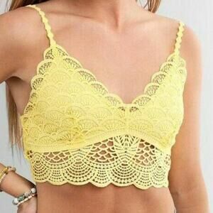 Free People Bralette Medium Sunrise To Sunset Bra Yellow Sunny Day Lace NWT $38